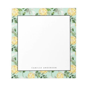 Watercolor Lemon and Greenery Pattern Personalized Notepad