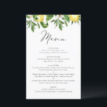 Watercolor Lemon and Greenery Summer Menu Card<br><div class="desc">Customizable lemon wedding menu card. It features watercolor lemon and greenery. Personalize by adding date and meal choice. This lemon menu card is perfect for summer weddings,  baby showers,  bridal showers,  birthdays,  and so much more.</div>
