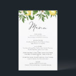 Watercolor Lemon and Greenery Summer Menu Card<br><div class="desc">Customizable lemon wedding menu card. It features watercolor lemon and greenery. Personalize by adding date and meal choice. This lemon menu card is perfect for summer weddings,  baby showers,  bridal showers,  birthdays,  and so much more.</div>