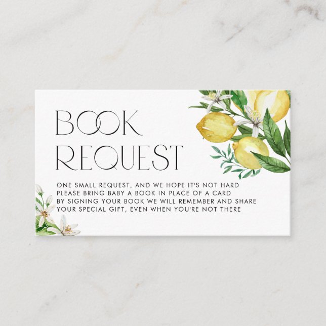Watercolor Lemon and Lemon Blossoms Book Request Enclosure Card (Front)