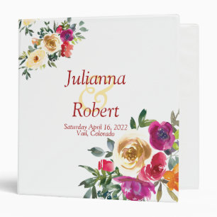 Watercolor lemon and magenta floral wedding  3 rin binder