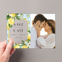 Watercolor Lemon and Moroccan Tile Pattern Photo