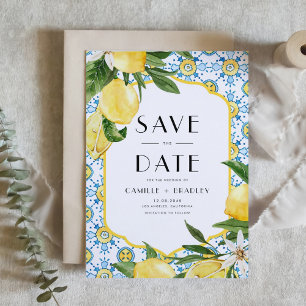 Watercolor Lemon and Moroccan Tile Pattern QR Code Save The Date