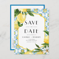 Watercolor Lemon and Moroccan Tile Save the Date