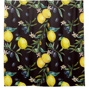 Watercolor lemon and olive branches seamless patte
