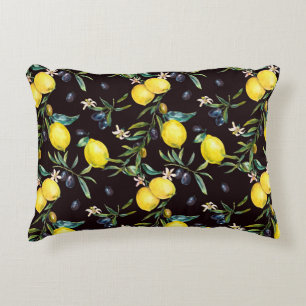 Watercolor lemon and olive branches seamless patte accent pillow