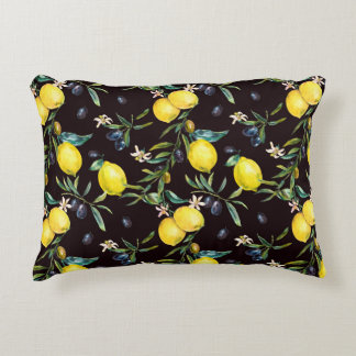 Watercolor lemon and olive branches seamless patte accent pillow