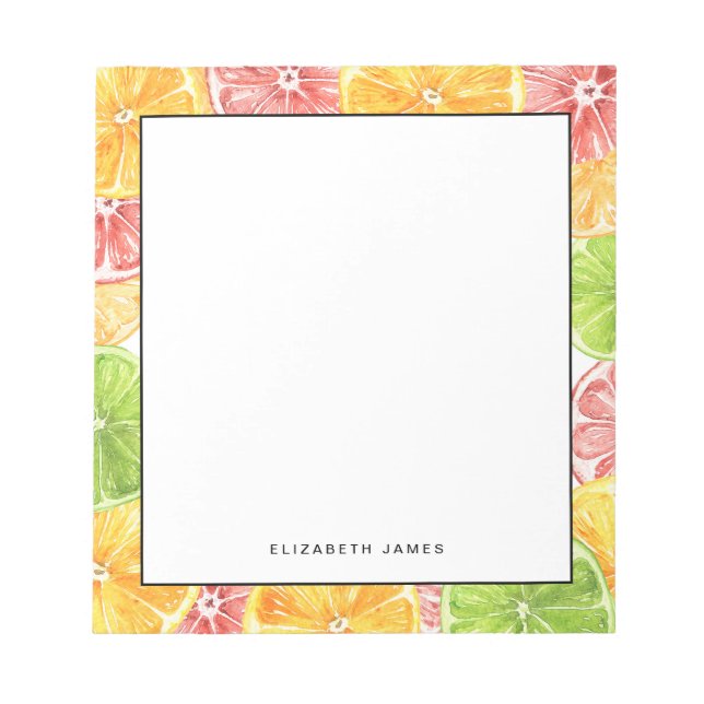 Watercolor Lemon and Orange Pattern Personalized Notepad (Front)