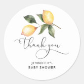 Watercolor lemon baby shower favours classic round sticker (Front)