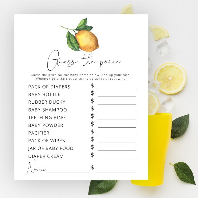 Watercolor lemon baby shower Price Guess game (Creator Uploaded)