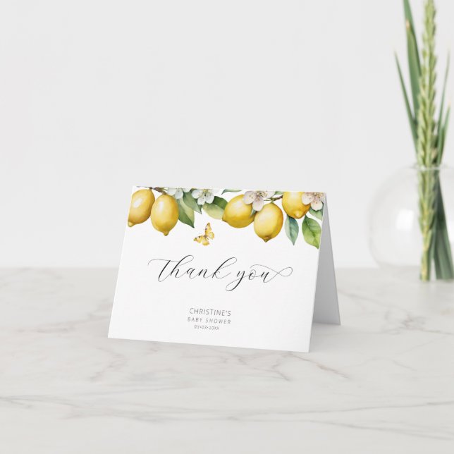 Watercolor Lemon Baby Shower Thank You Card (Front)