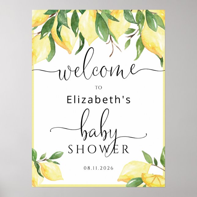 Watercolor Lemon Baby Shower Welcome Sign (Front)