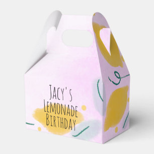 Watercolor Lemon Birthday Pink Yellow Border Art Favor Box