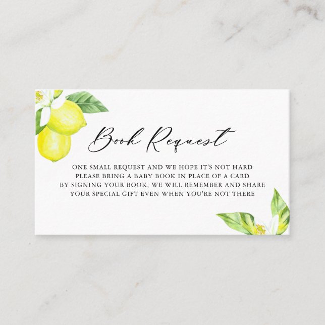 Watercolor Lemon Blossoms Baby Book Request Card (Front)