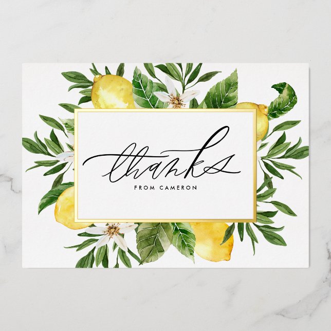Watercolor Lemon Blossoms Frame Thank You Card (Front)