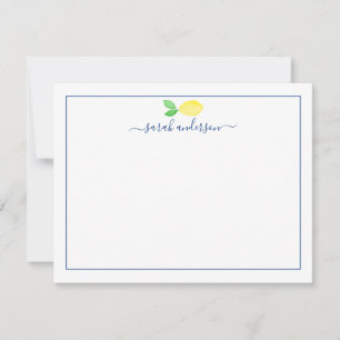 Watercolor Lemon Blue Border Personalized Card
