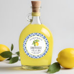 Watercolor Lemon Blue Tile Limoncello Thanks Classic Round Sticker<br><div class="desc">Elegant Watercolor Lemon on Blue Tile Homemade Limoncello Wedding Thank You Stickers</div>