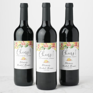 Watercolor Lemon   Botanical Bridal Shower Wine Label