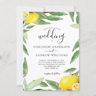 Watercolor Lemon Botanical Wedding Invitation