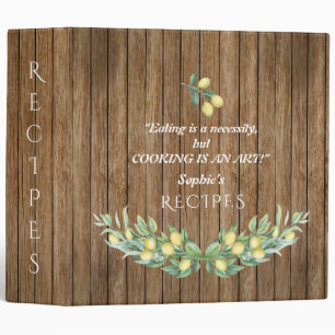 Watercolor Lemon Branch COOKING IS AN ART Recipes Binder