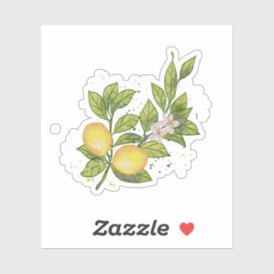 Watercolor Lemon Branch with Flowers – Botanical