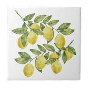 Watercolor Lemon Branches – Summer Botanical Art Tile