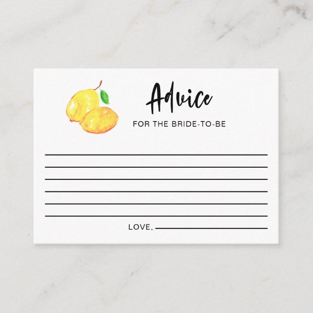 Watercolor Lemon Bridal Shower Advice Lettering (Front)