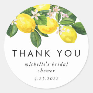 Watercolor Lemon Bridal Shower Thank You Classic Round Sticker