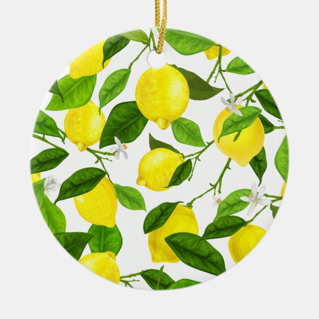 Watercolor Lemon Ceramic Ornament (Front)
