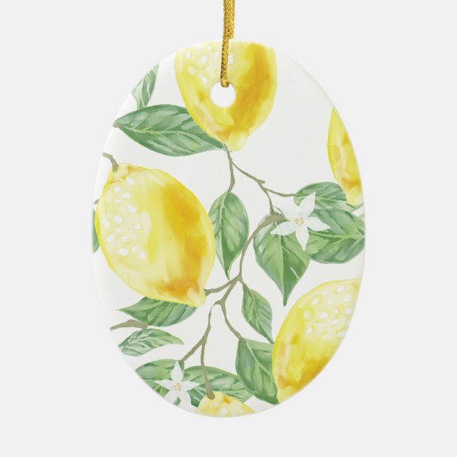 Watercolor Lemon Ceramic Ornament (Front)