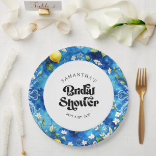 Watercolor Lemon Citrus Amalfi Coast Bridal Shower Paper Plate