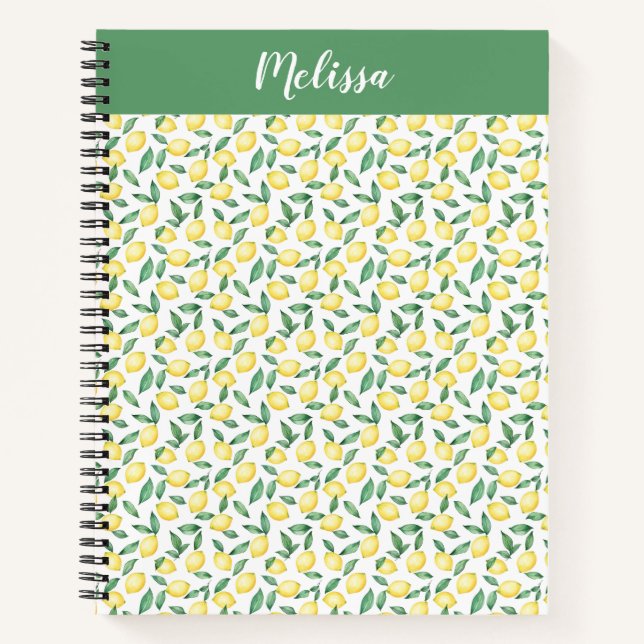 Watercolor Lemon Citrus Custom Name Journal (Devant)