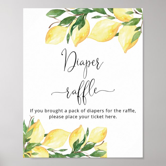 Watercolor Lemon Citrus Diaper Raffle Poster (Front)
