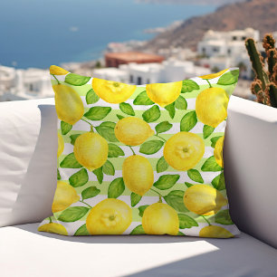 Watercolor Lemon Citrus Fruit Summer Outdoor Pillow