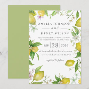 Watercolor Lemon Citrus Fruit Wedding Invitation