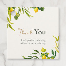 Watercolor Lemon Citrus Green Thank You Wedding Favour Tags