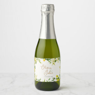 Watercolor Lemon Citrus Green Wedding Sparkling Wine Label