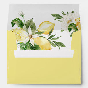 Watercolor Lemon Citrus Greenery White Flowers Envelope