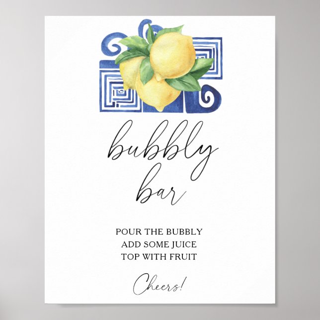 Watercolor lemon citrus modern - bubbly bar poster (Front)