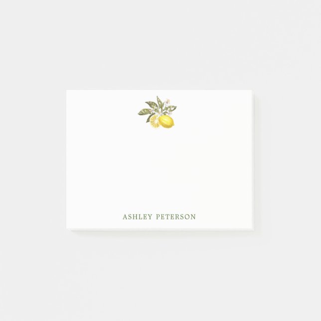 Watercolor Lemon Citrus Personalized Post-it Notes (Front)