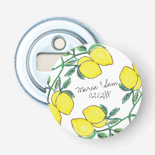 Watercolor Lemon Citrus Script Wedding Bottle Opener
