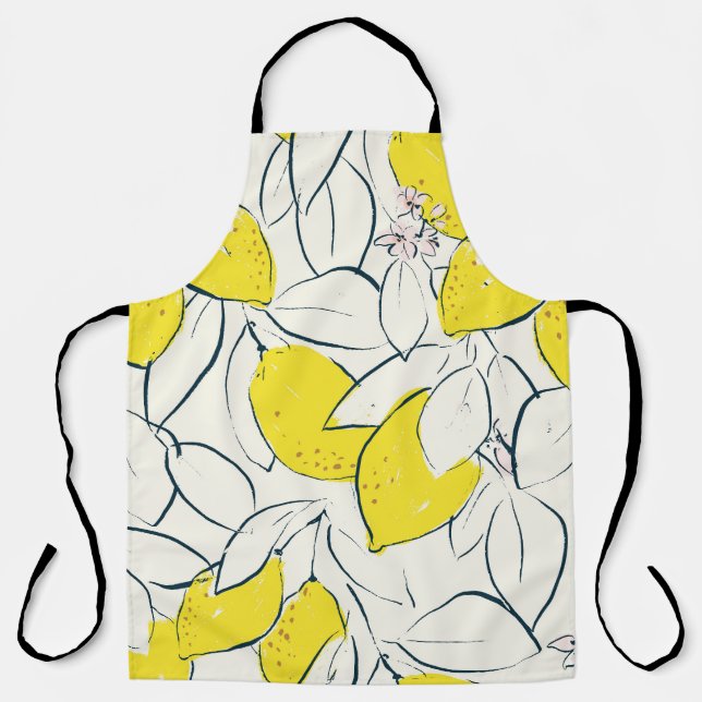 Watercolor Lemon Citrus Seamless Pattern Apron (Front)