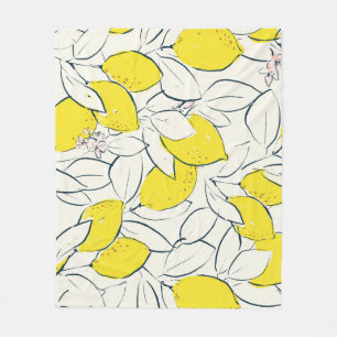 Watercolor Lemon Citrus Seamless Pattern Fleece Blanket