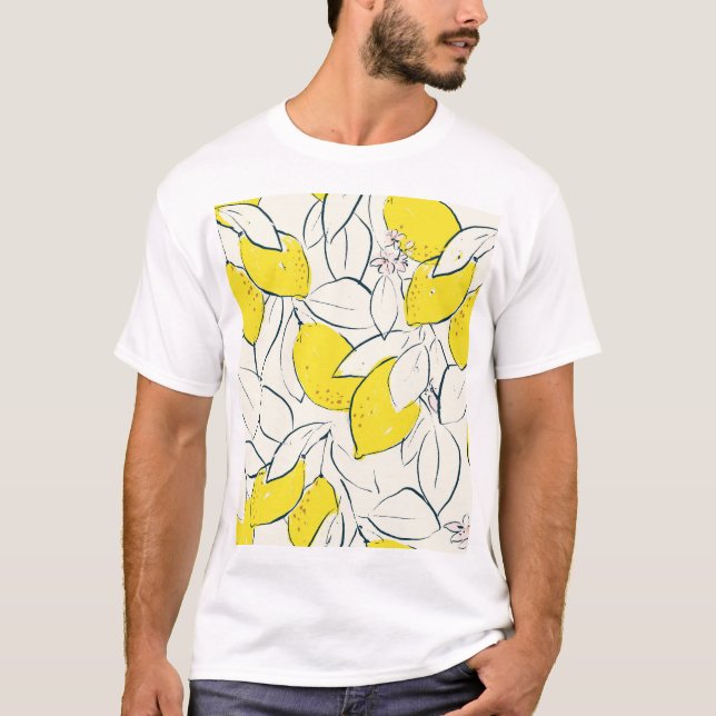 Watercolor Lemon Citrus Seamless Pattern T-Shirt (Front)
