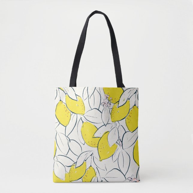 Watercolor Lemon Citrus Seamless Pattern Tote Bag (Front)