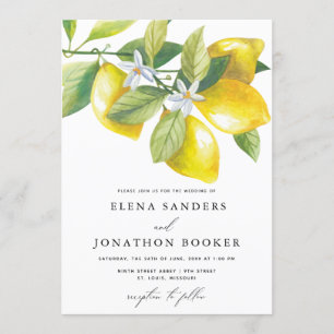 Watercolor Lemon Citrus Wedding Invitation