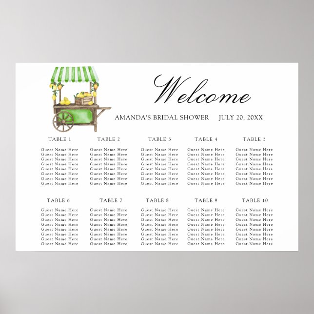 Watercolor Lemon citrus wedding seating chart (Front)