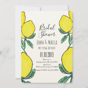 Watercolor Lemon Citrus Yellow Bridal Shower Ecru Invitation