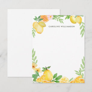 Watercolor Lemon Floral Personalized Stationery  Card