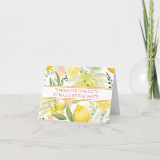Watercolor Lemon Floral Themed Birthday Party Thank You Card